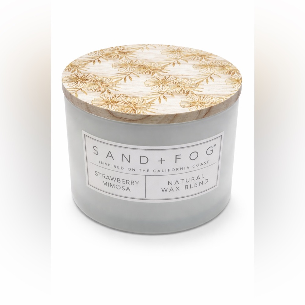 SAND + FOG Strawberry Mimosa Natural Wax Blend Candle - White with Wood Lid